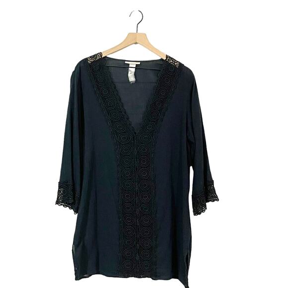 La Blanca Island Fare Tunic Swim Cover-Up - Black - Medium* - Picture 1 of 12